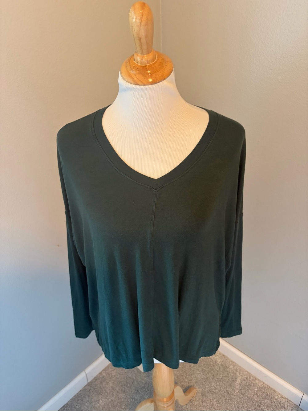 CAbi Forest Green V-Neck Long Sleeve Top Chill Tee #3416